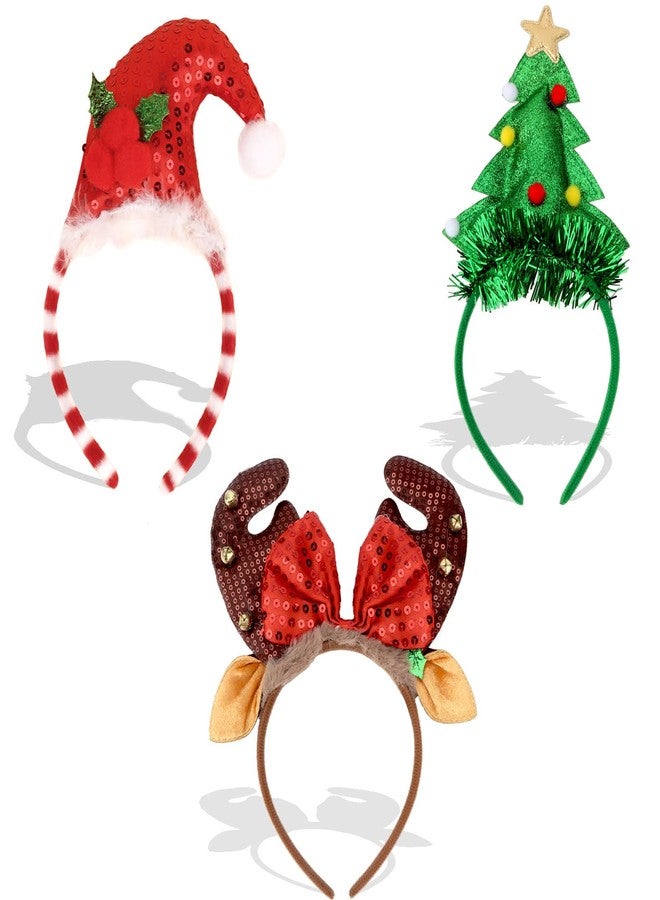 Wecoe 3pcs Christmas Headbands Set - Reindeer Antlers & Festive Hair Accessories for Women & Girls Party Supplies - Image 1